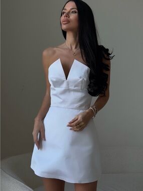 White Strapless V-Plunge Mini Dress